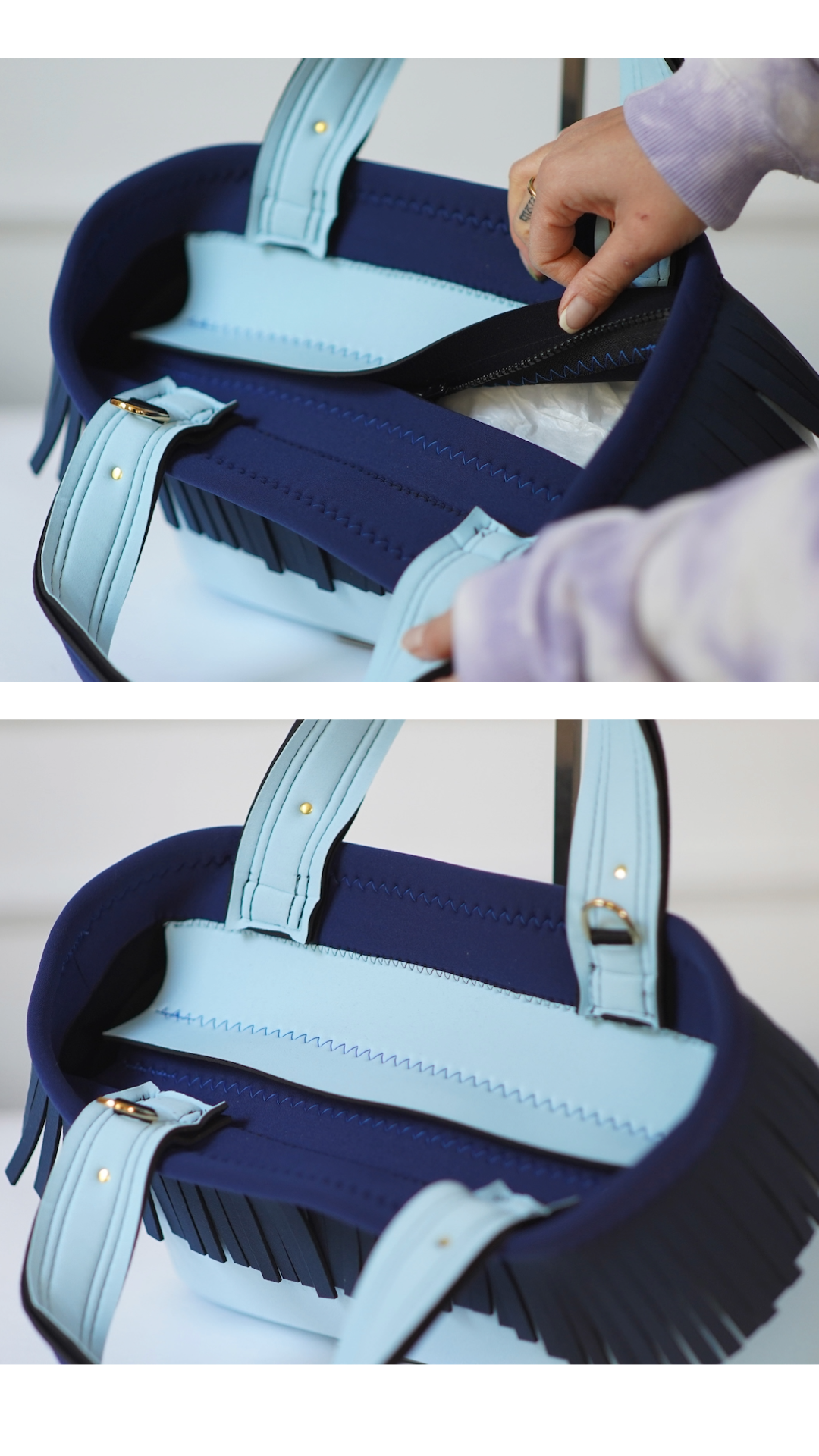 Pre-Order｜Fringe Tote Bag – Deep & Light Blue / Star Gold