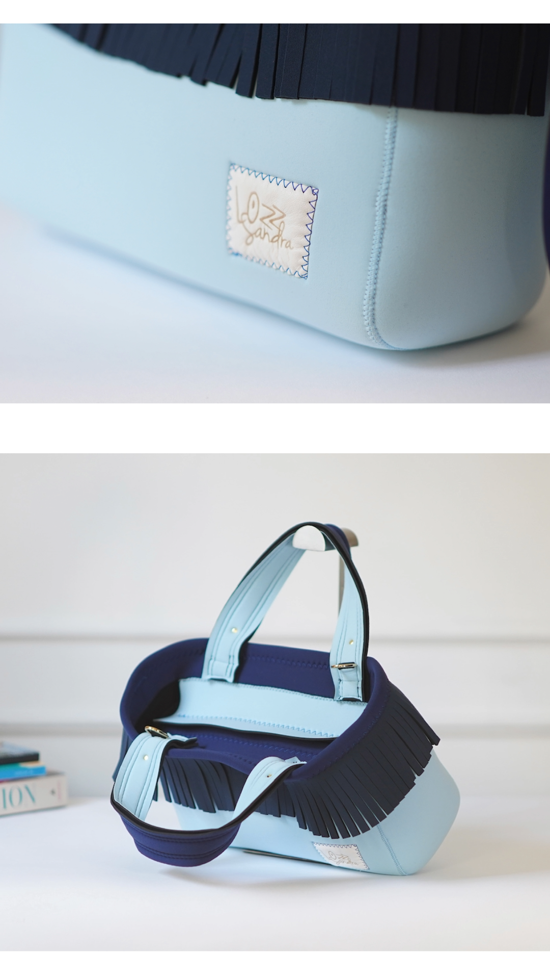 Pre-Order｜Fringe Tote Bag – Deep & Light Blue / Star Gold