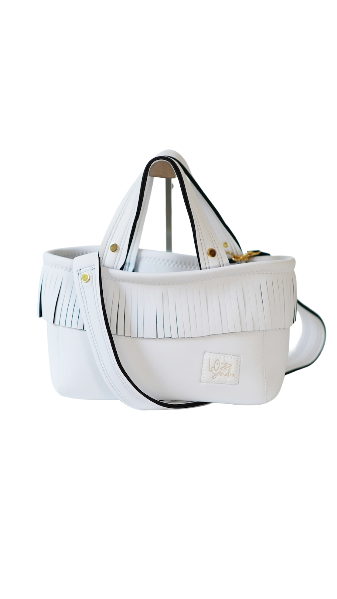 Pre-Order｜Fringe Tote Bag – White / Gold Studs