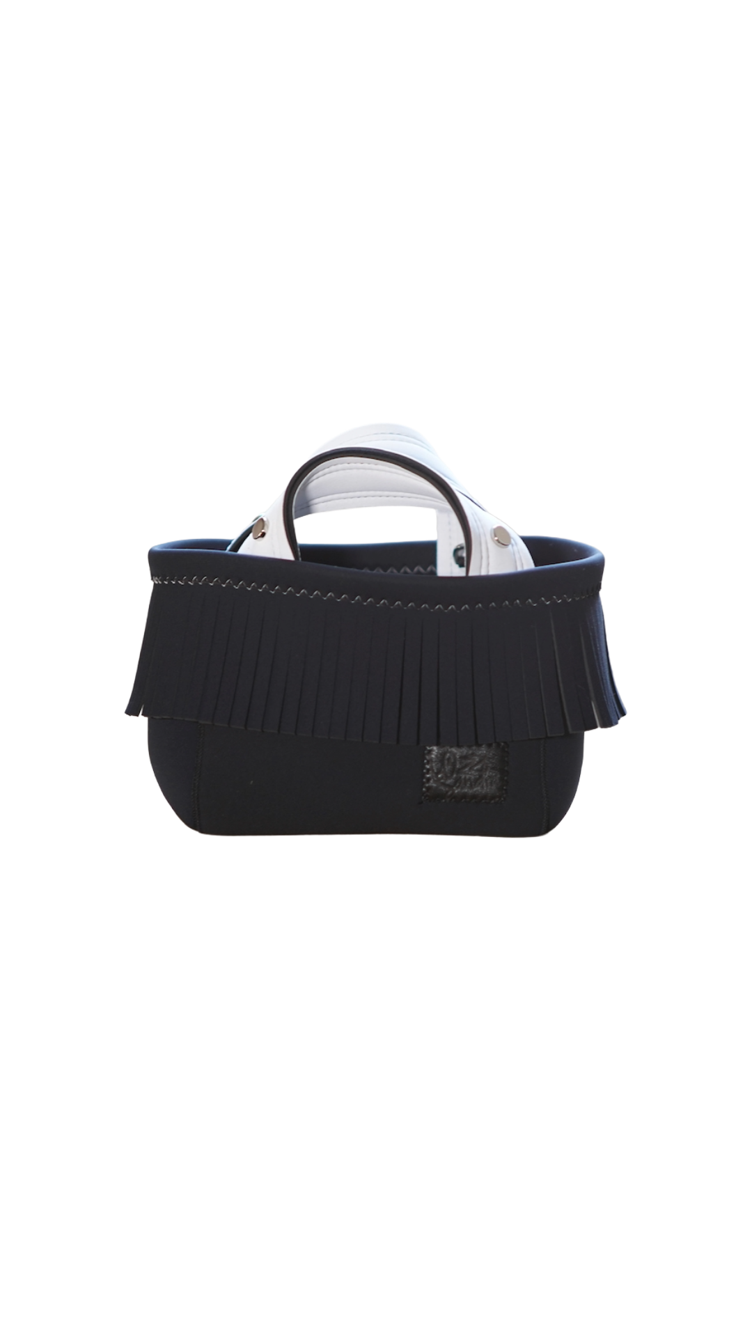 Pre-Order｜Mini Fringe Tote Bag – Black × White Handle / Silver Studs（Pre-Order）