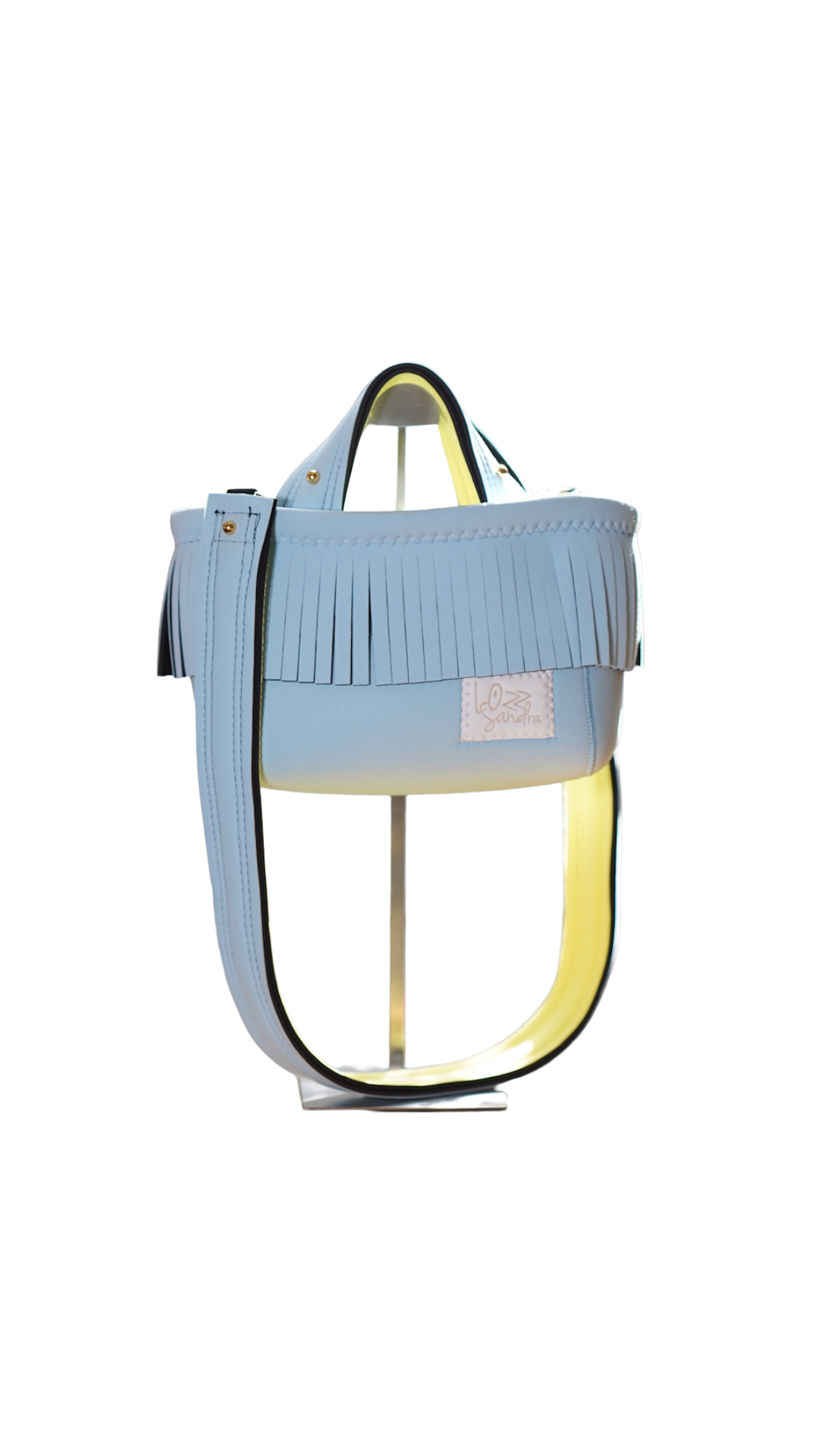 Pre-Order｜Mini Fringe Tote Bag – Light Blue × Yellow Accent / Gold Studs