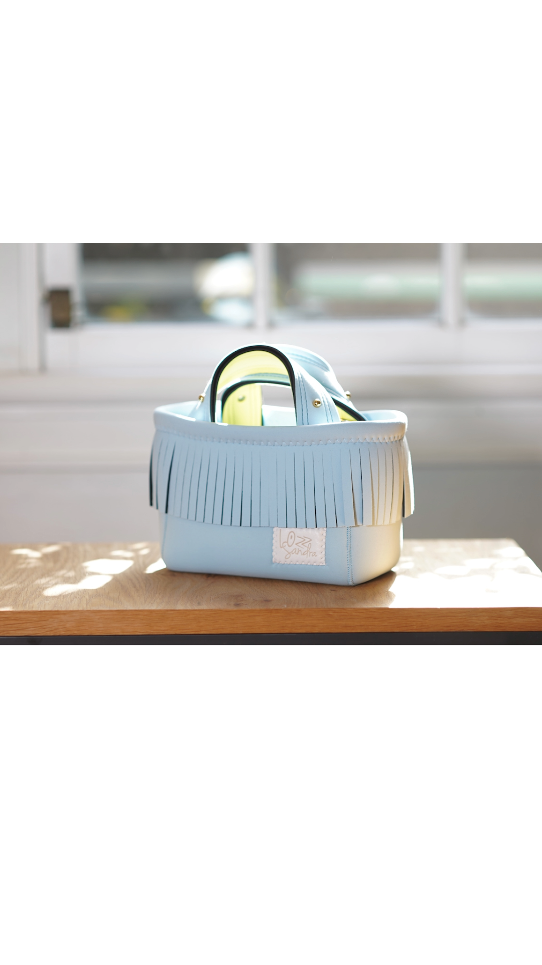 Pre-Order｜Mini Fringe Tote Bag – Light Blue × Yellow Accent / Gold Studs