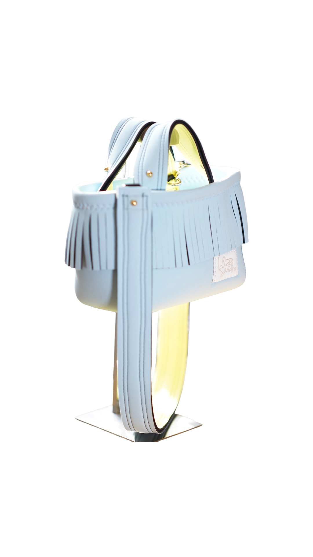 Pre-Order｜Mini Fringe Tote Bag – Light Blue × Yellow Accent / Gold Studs