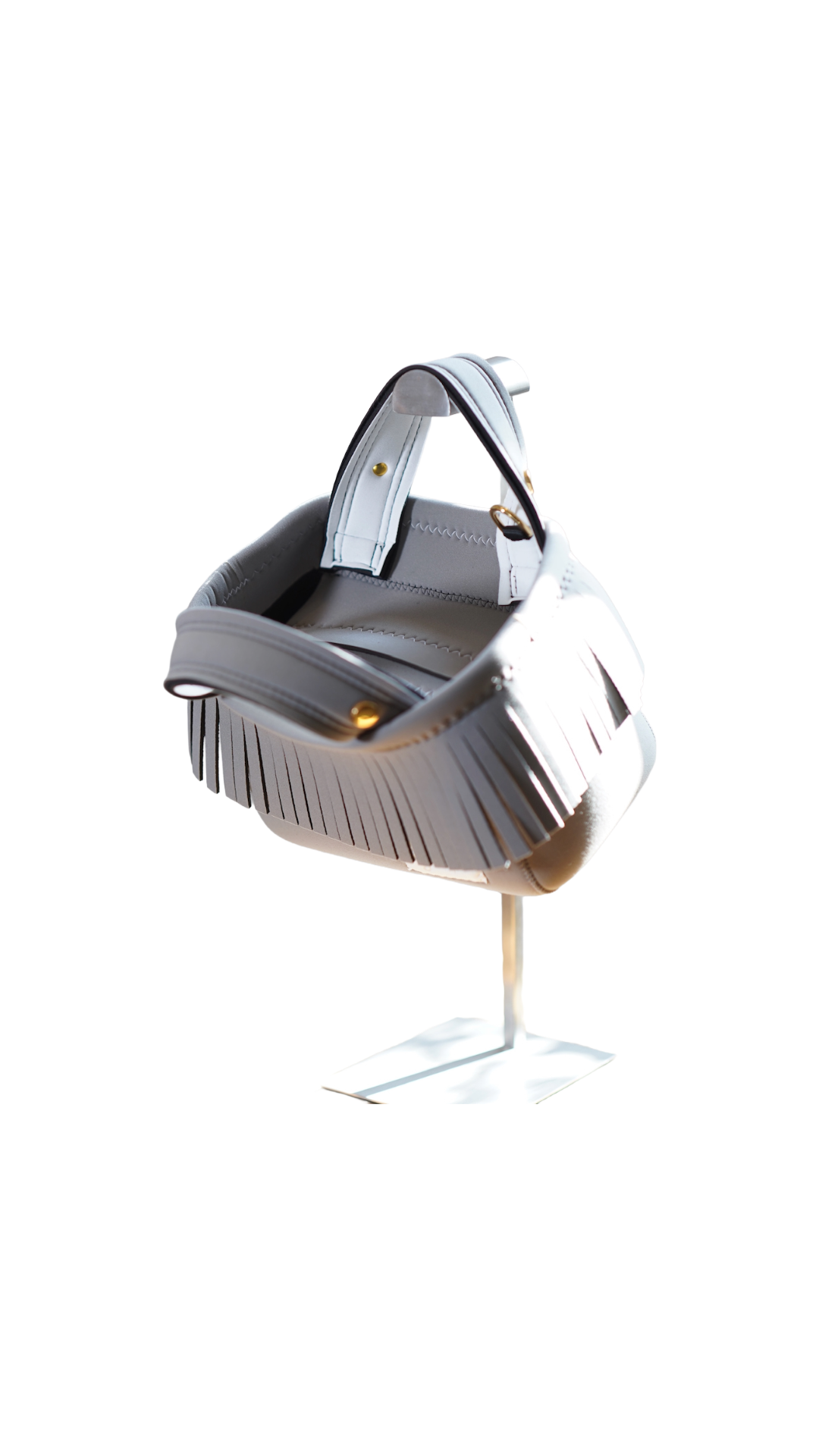 Pre-Order｜Mini Fringe Tote Bag – Grey × White Accent / Gold Studs