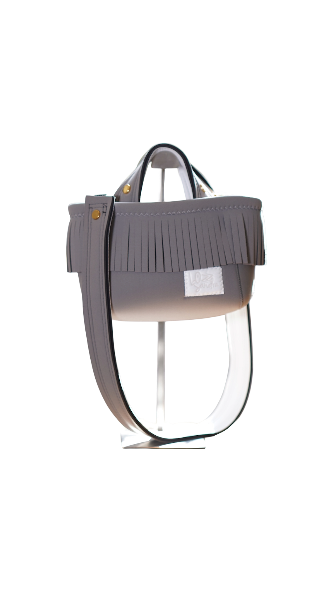 Pre-Order｜Mini Fringe Tote Bag – Grey × White Accent / Gold Studs