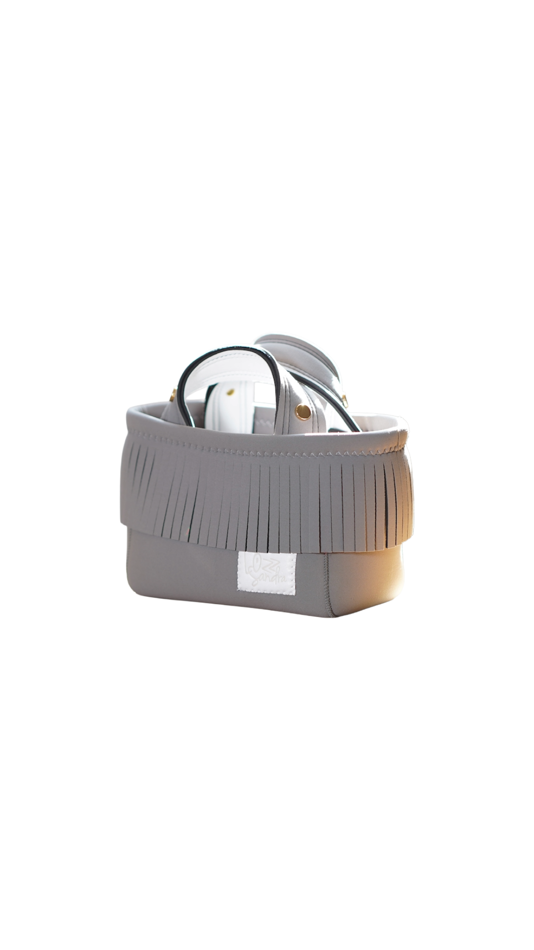 Pre-Order｜Mini Fringe Tote Bag – Grey × White Accent / Gold Studs