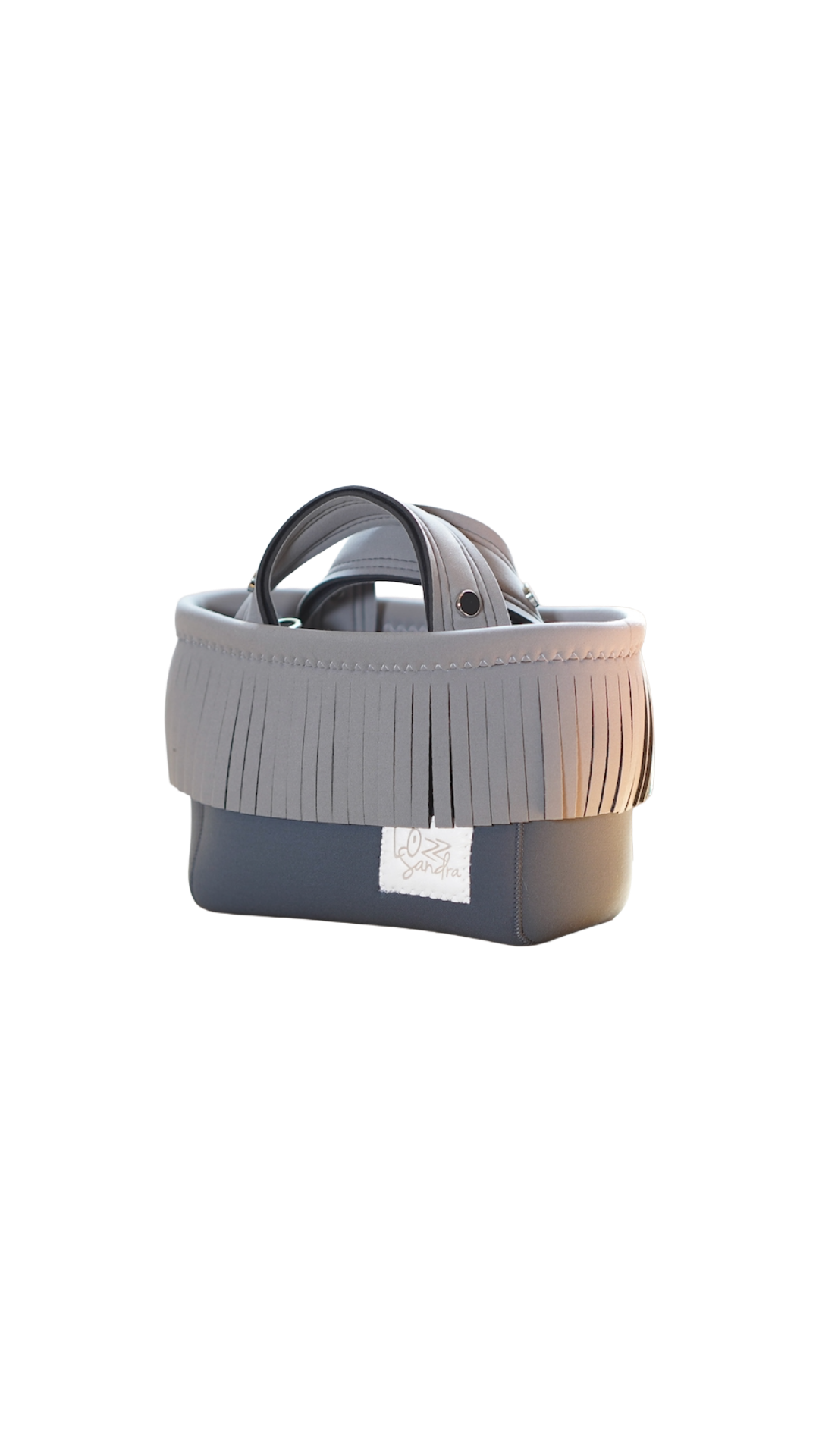 Pre-Order｜Mini Fringe Totebag – Charcoal × Grey / Silver Studs