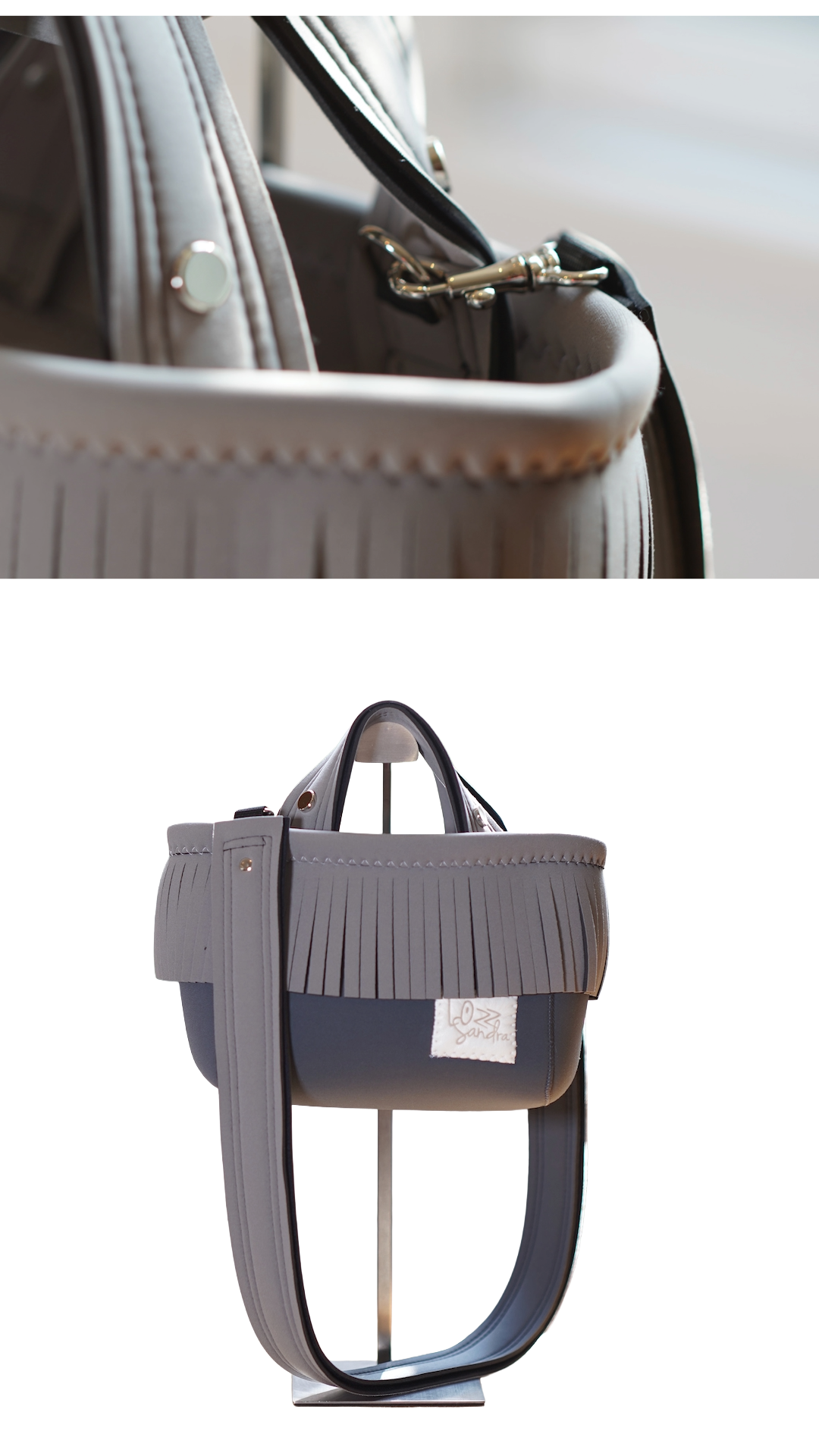 Pre-Order｜Mini Fringe Totebag – Charcoal × Grey / Silver Studs