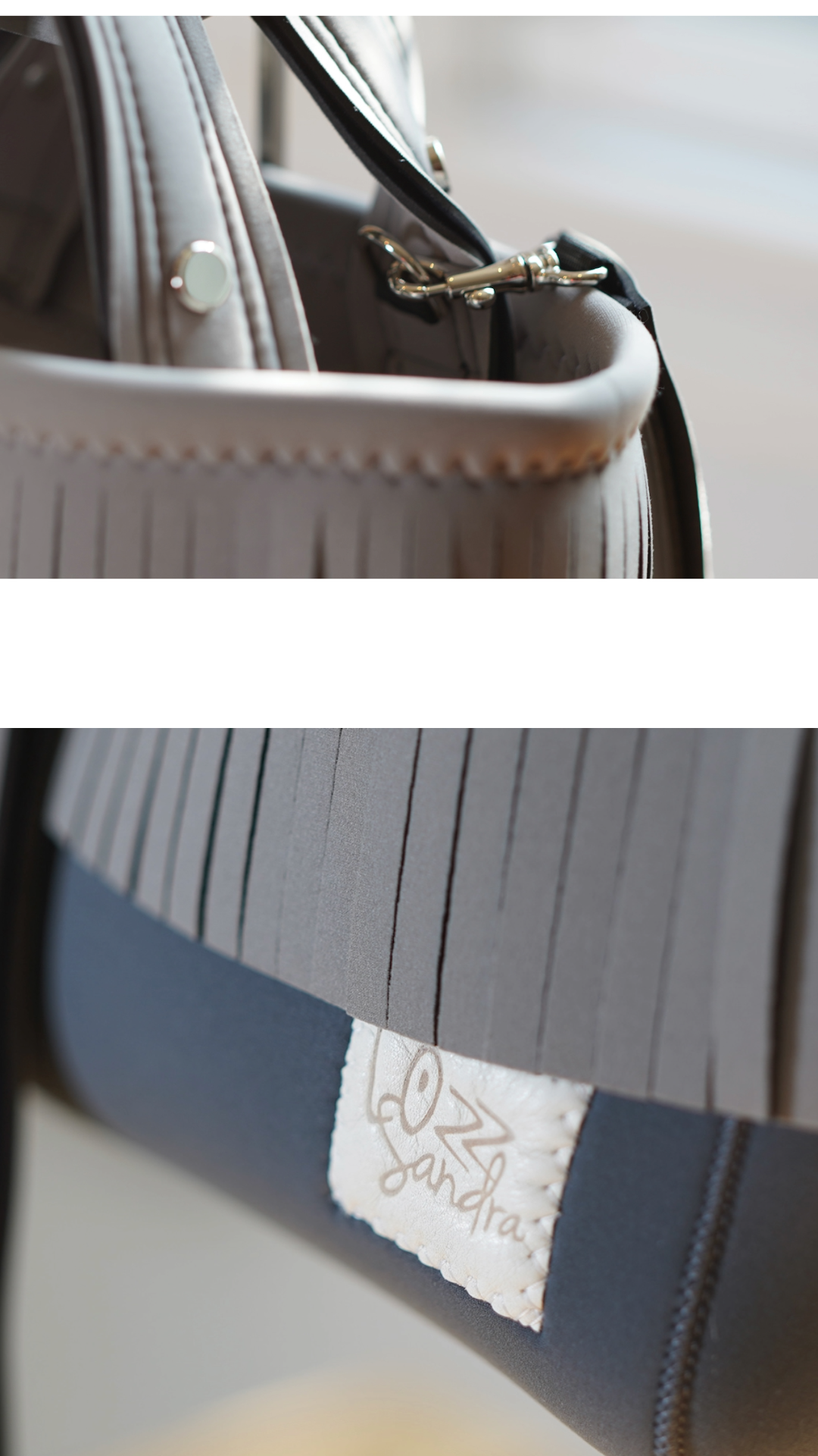 Pre-Order｜Mini Fringe Totebag – Charcoal × Grey / Silver Studs