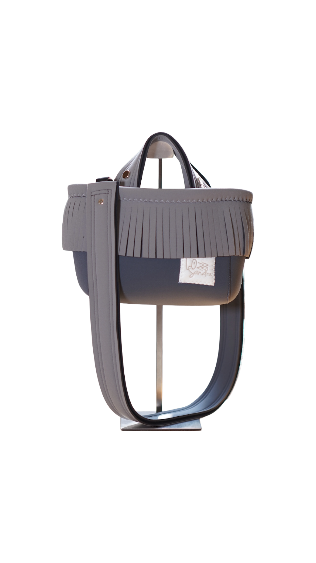 Pre-Order｜Mini Fringe Totebag – Charcoal × Grey / Silver Studs