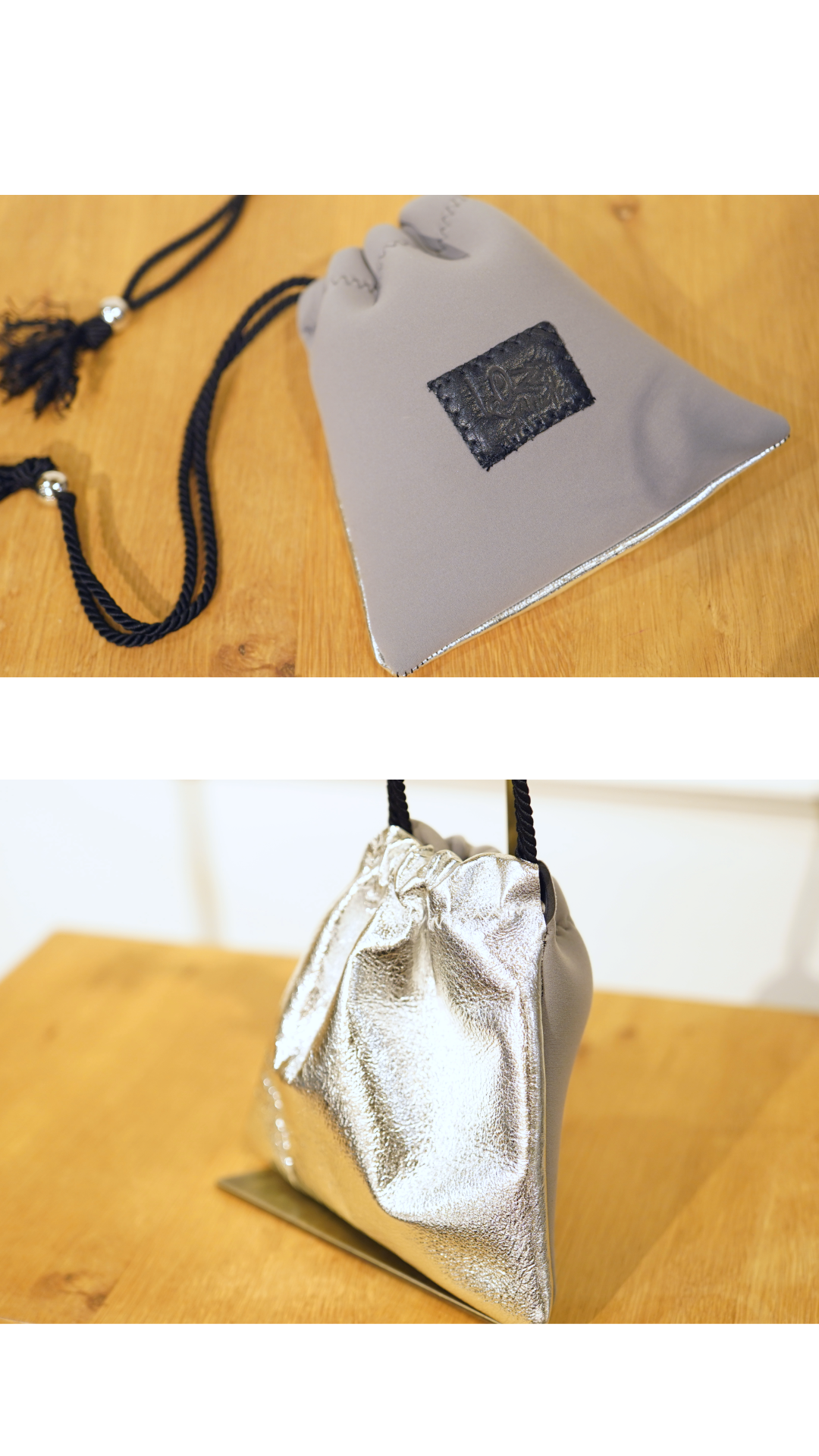 Long Hand Pouch – Grey & Silver Leather Mix