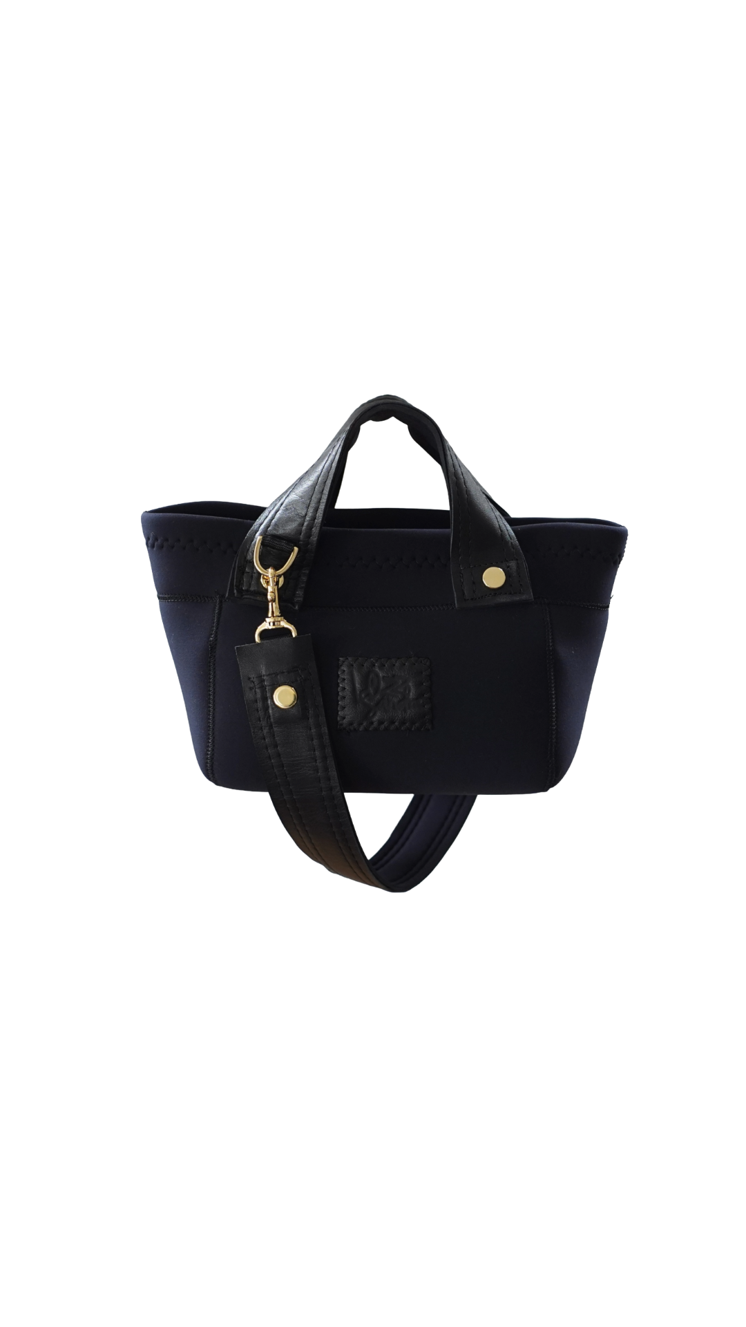 Mini Tote Bag – Black Leather Handle / Gold Studs