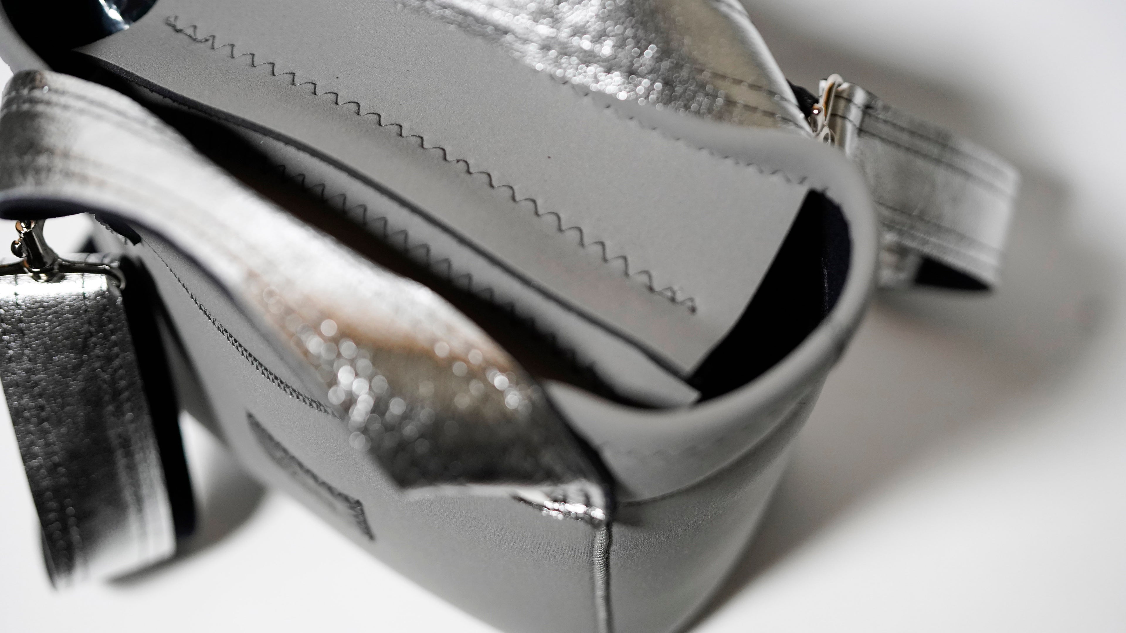 Silver Leather Mix _Tall Tote Bag