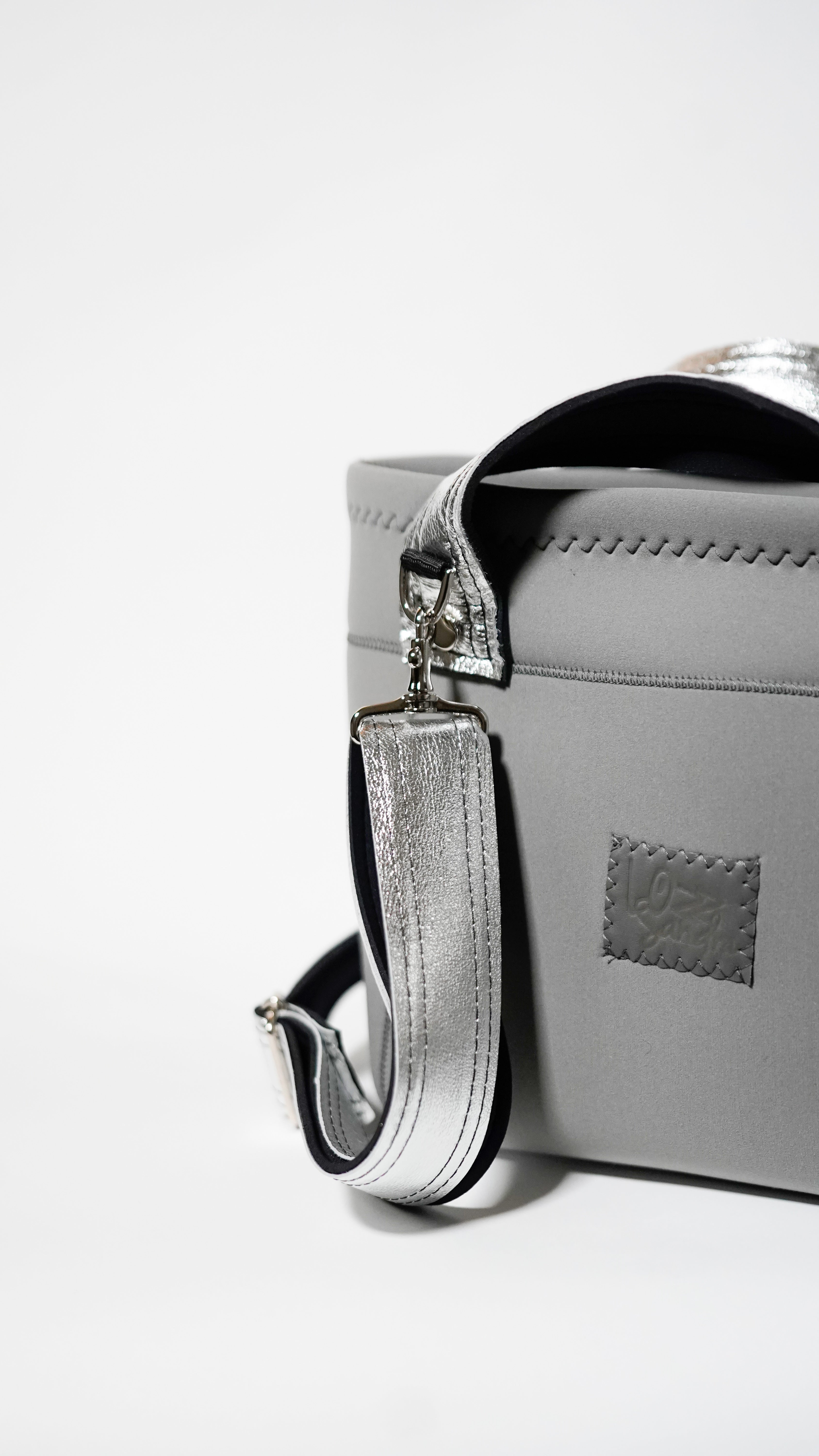 Silver Leather Mix _Tall Tote Bag