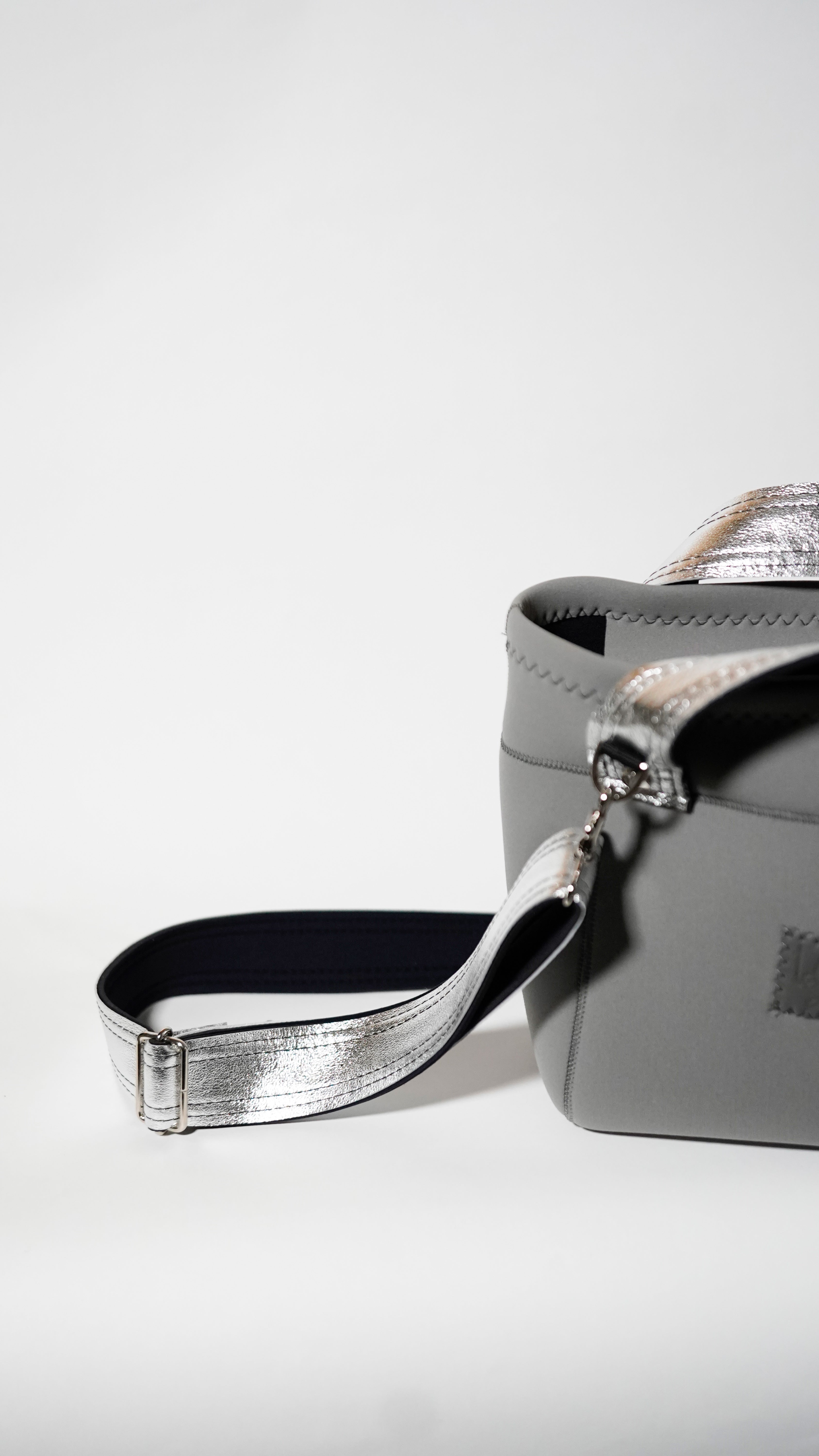 Silver Leather Mix _Tall Tote Bag