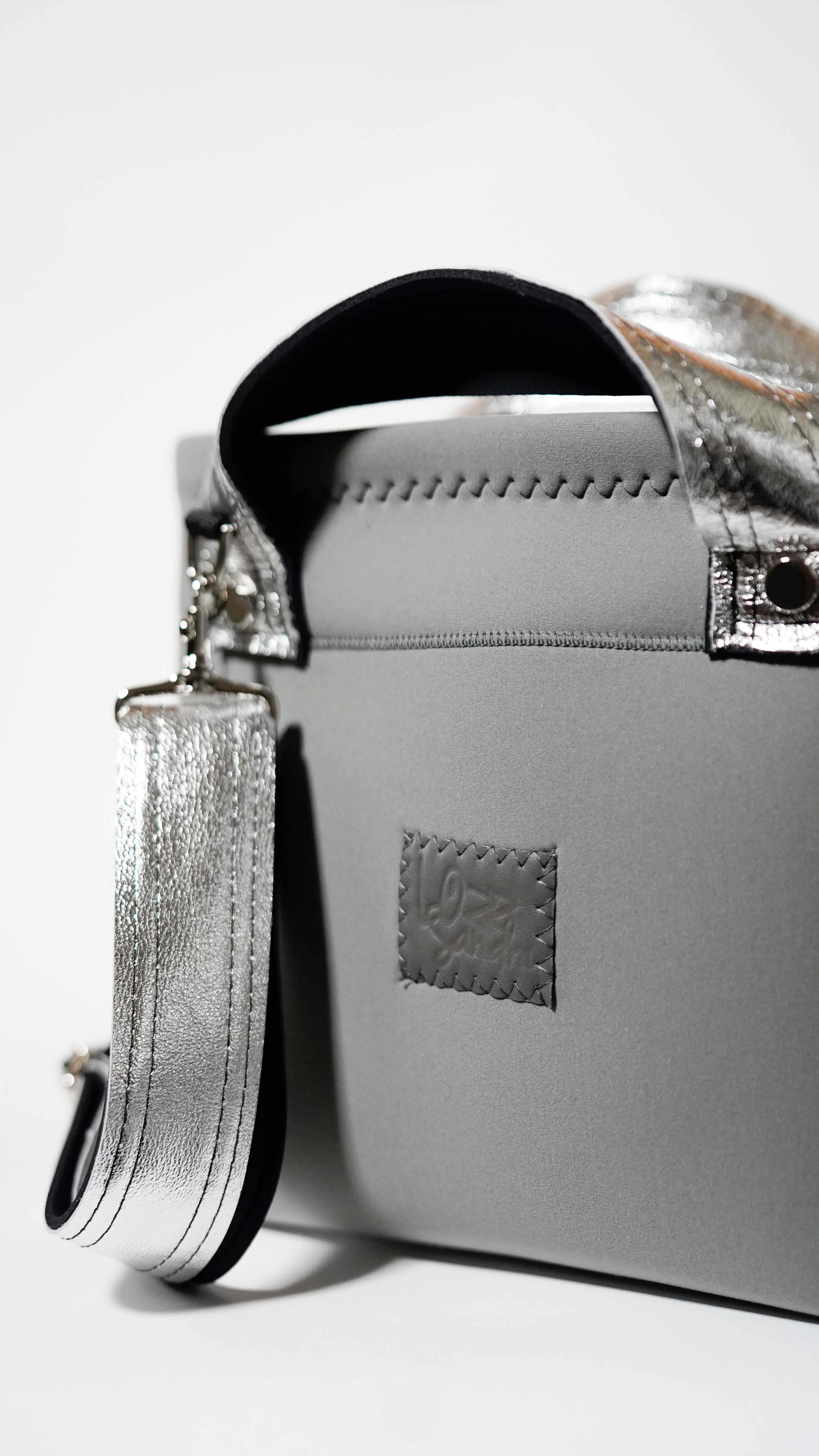 Silver Leather Mix _Tall Tote Bag