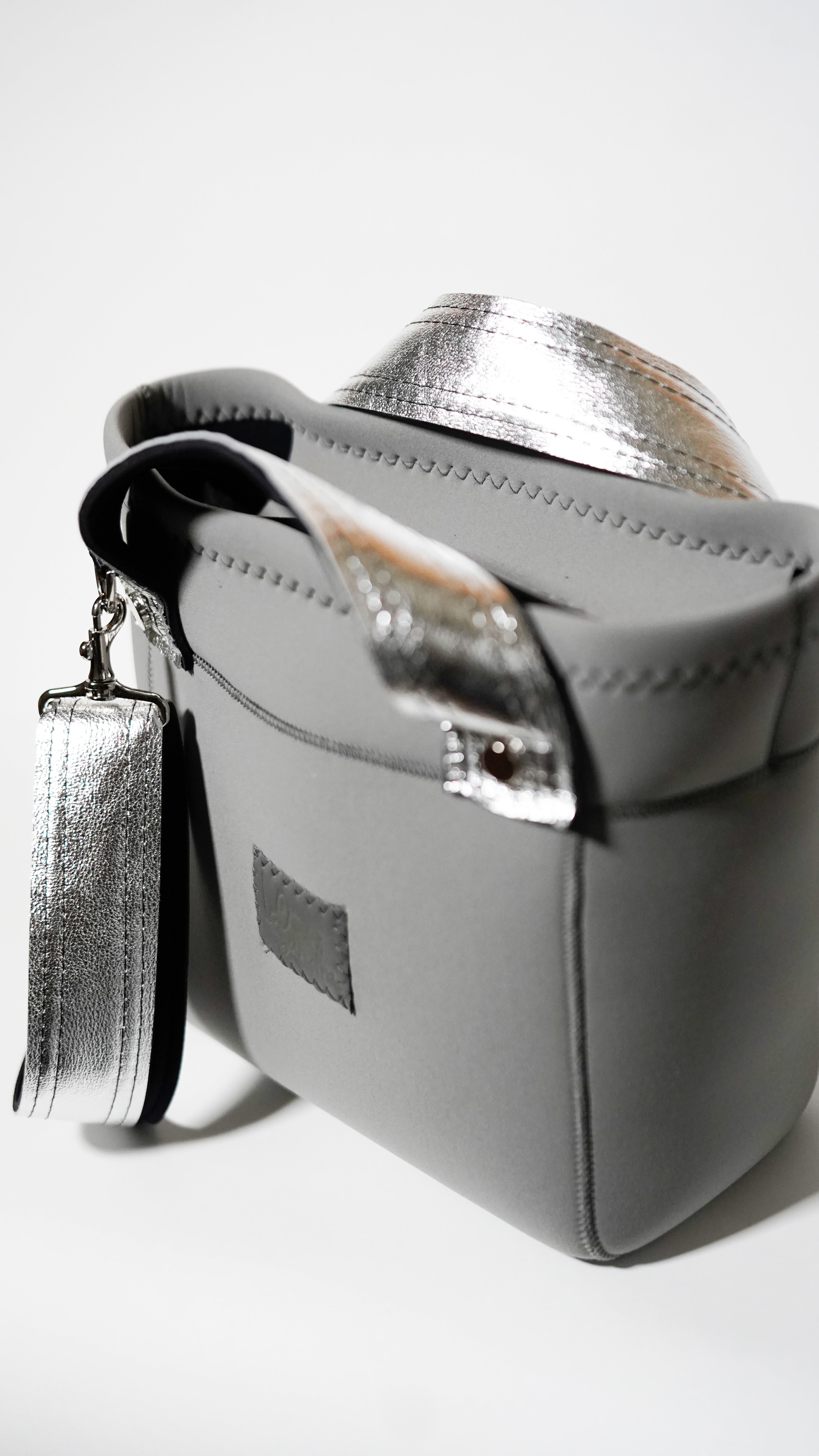 Silver Leather Mix _Tall Tote Bag
