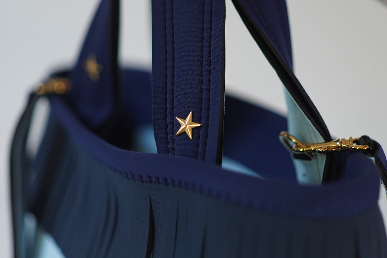 Pre-Order｜Fringe Tote Bag – Deep & Light Blue / Star Gold